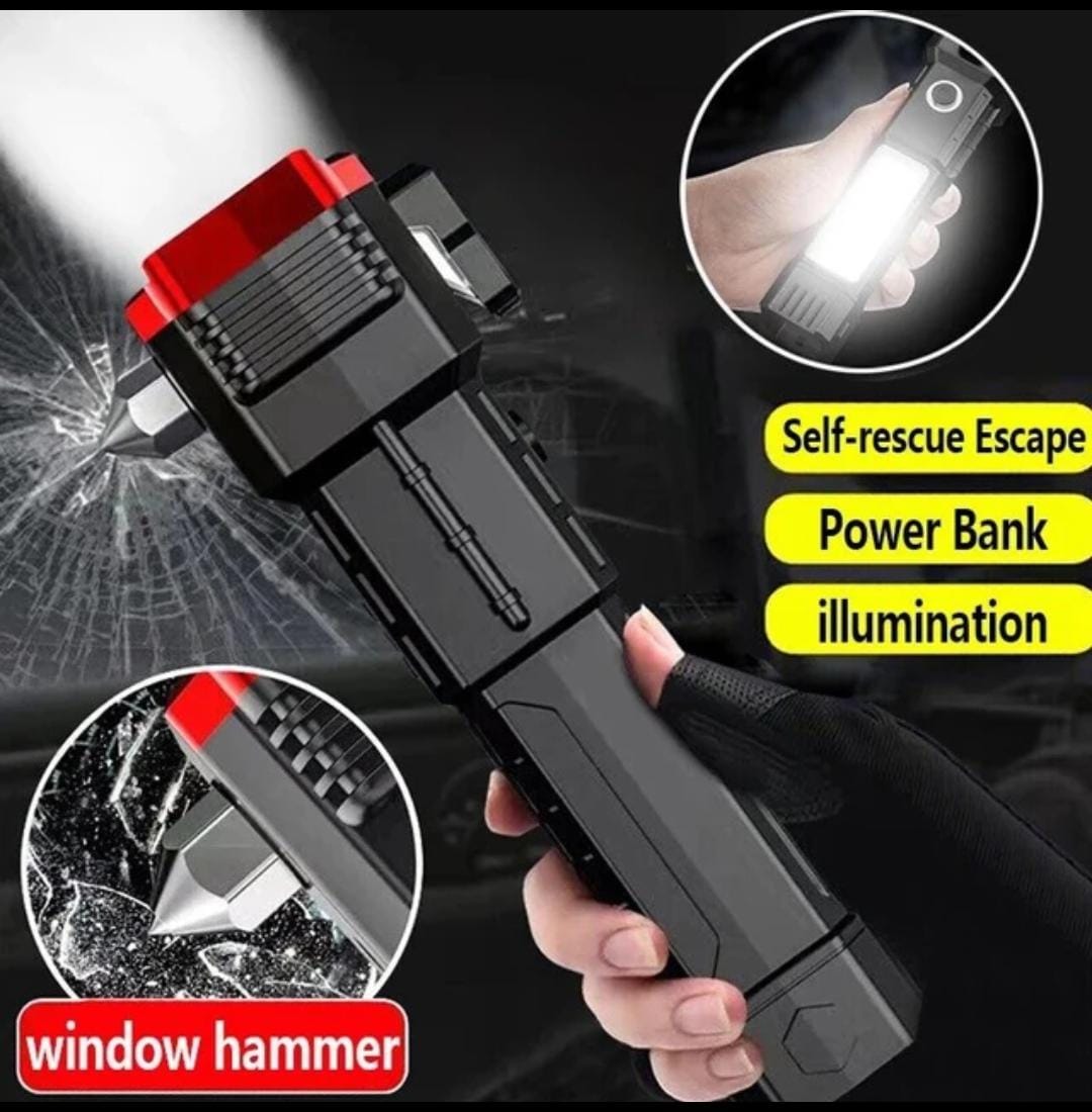 Multifunction Portable Led Flashlight Rechargeable LED Hammer Torch Flashlight Car Emergency Tool with Window Breaker Cutter