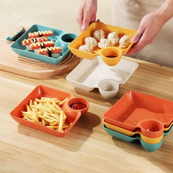 Multipurpose Snacks French Fries & Dumpling Plate with Sauce Compartment
