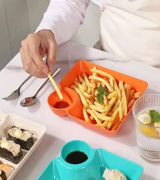 Multipurpose Snacks French Fries & Dumpling Plate with Sauce Compartment