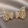 Crystal Pearl Butterfly Stud Earrings